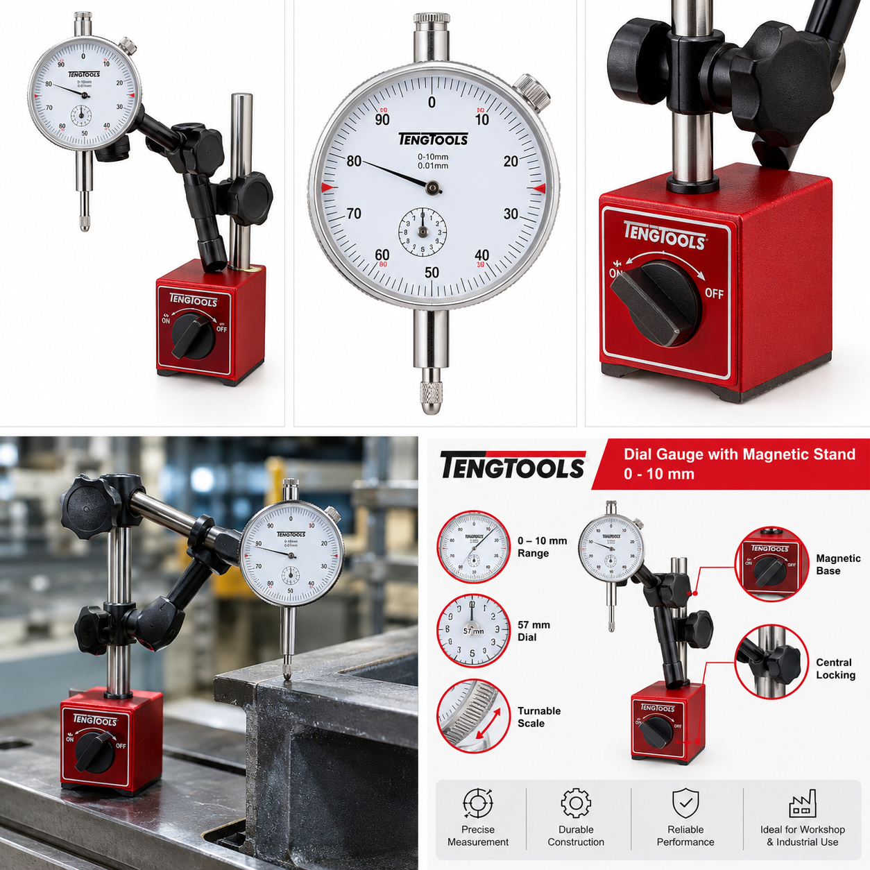Teng Tools Dial Gauge with Magnetic Stand 0 – 10 mm